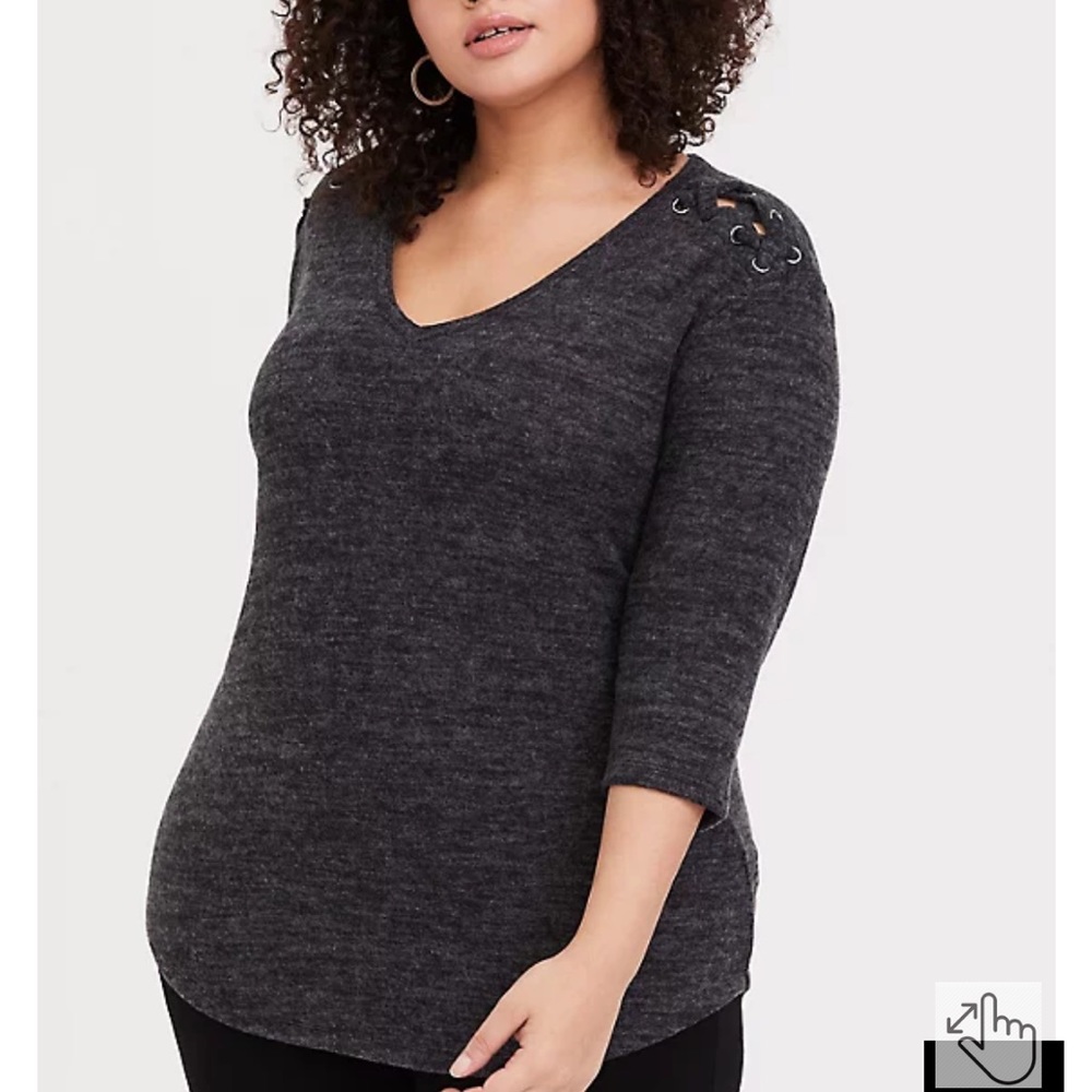 SUPER SOFT PLUSH V-NECK LACE-UP SHOULDER DETAIL